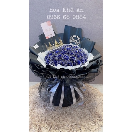 [Màu độc hiếm] Hoa nhũ 50bông xanh viền nhũ cực hiếm có. Tặng vương miện và Full phụ kiện. Hoả Tốc