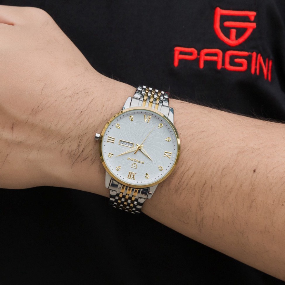 Đồng Hồ Nam Pagini PA5588 Chống Nước Chống Xước, Kim Dạ Quang Có Lịch Thứ Và Ngày, Kiểu Dáng Sang Trọng Đính Đá Cao Cấp