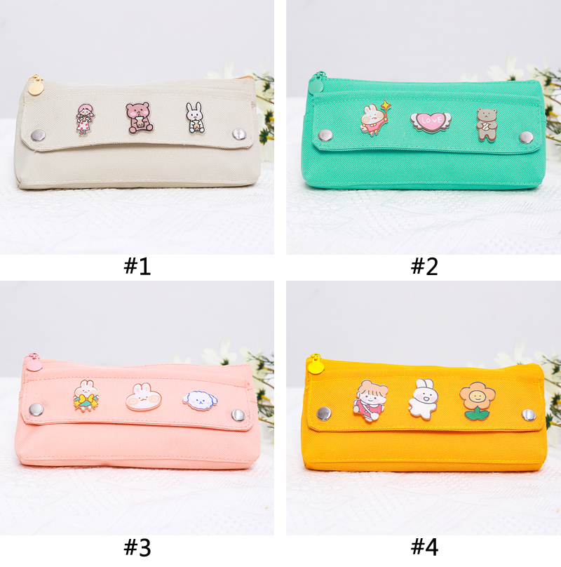 [Mã LIFE0803ALL giảm 10% đơn 0K] Túi đựng bút vải canvas hai ngăn rộng họa tiết hoạt hình đáng yêu cho học sinh