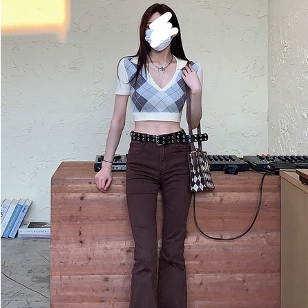 Áo Dệt Kim Ngắn Tay Lưng Cao Thời Trang Quyến Rũ