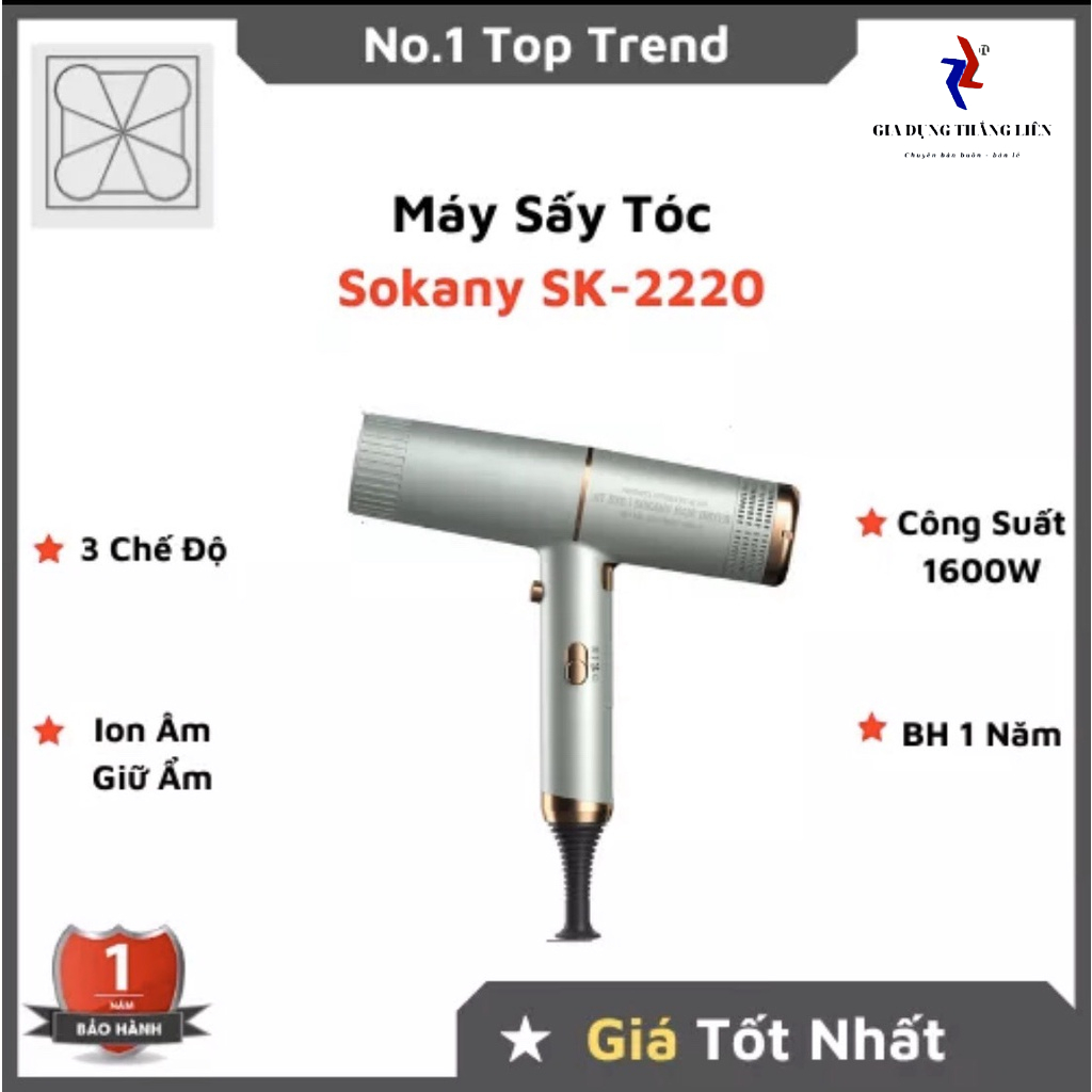 Máy Sấy Tóc , máy sấy tóc Công Suất Lớn 2 chiều nóng lạnh SOKANY SK 2220 ( tặng kèm đầu thổi) 1600W CHẤT LƯỢNG CAO