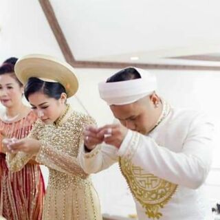 Áo dài dâu vàng đồng đính ngọc cao cấp giá rẻ nhất