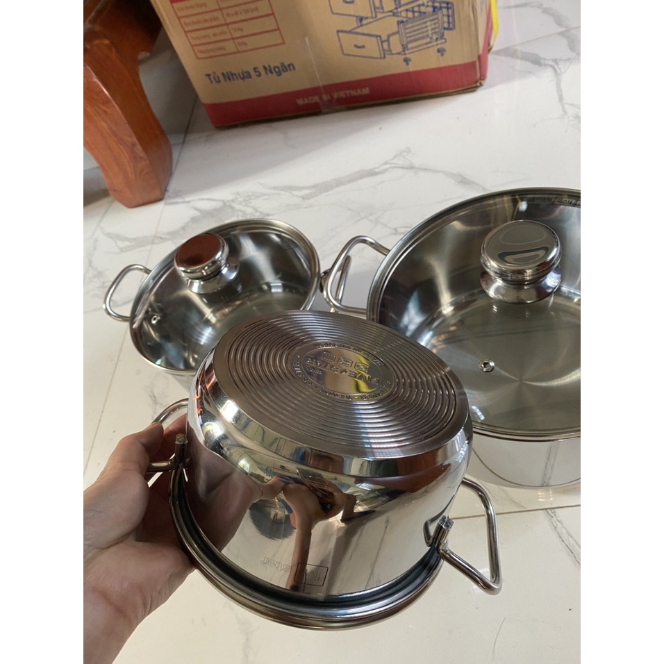 Bộ 3 Nồi Inox 3 Đáy Nắp Kính Five Star
