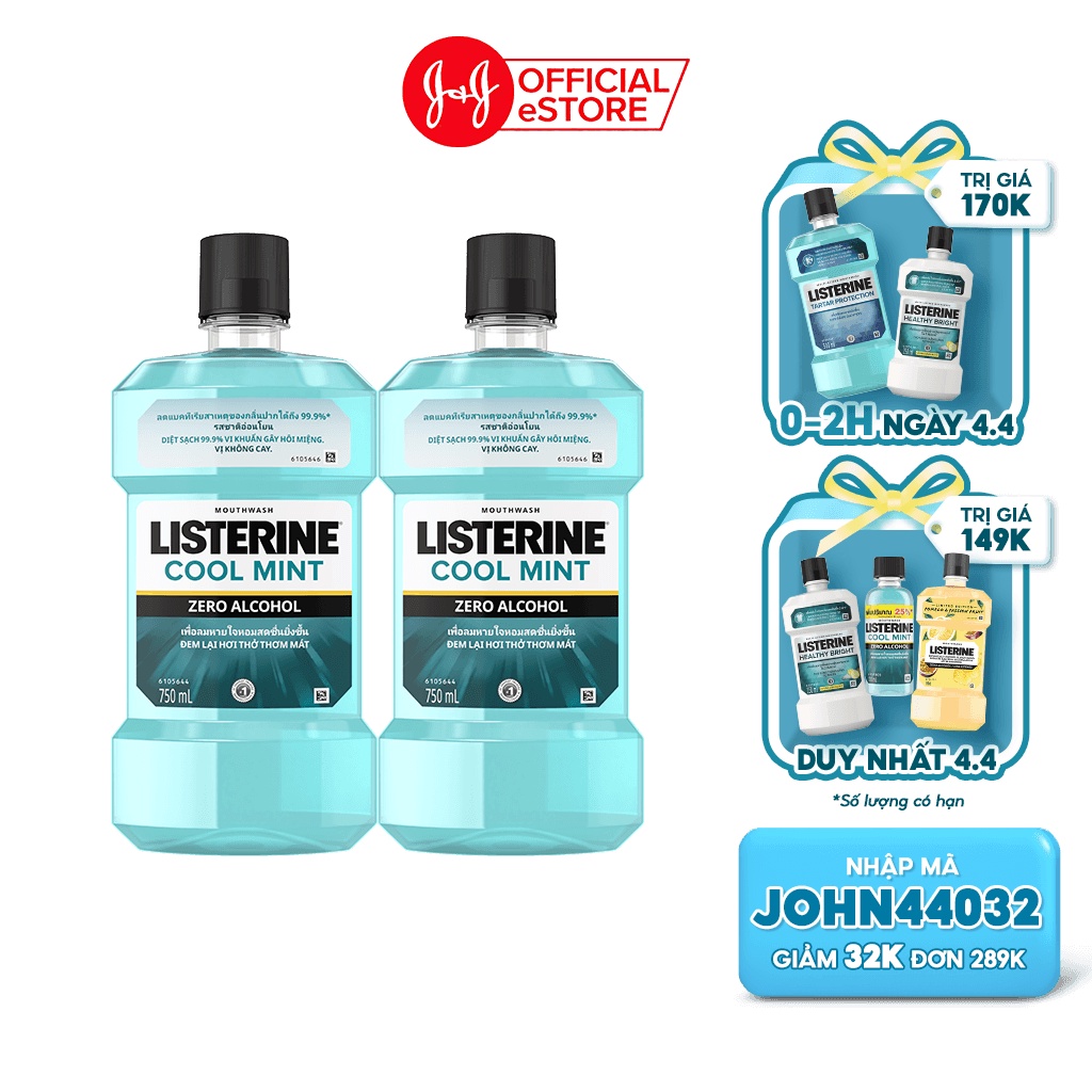 Bộ 2 Chai Nước Súc Miệng Listerine Giúp Hơi Thở Thơm Mát Cool Mint Zero 750mlx2 540021939