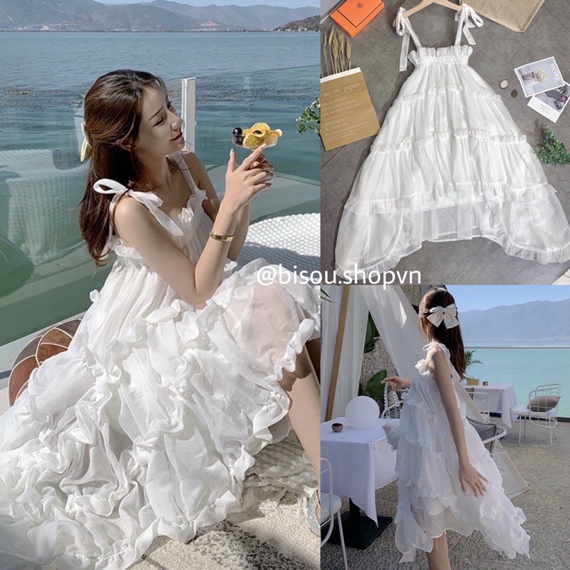 (Video+hình ảnh thật) Đầm babydoll trắng xoè 2 dây nhiều tầng xoè bồng, váy công chúa đáng yêu kỉ yếu tiệc du lịch đẹprẻ | BigBuy360 - bigbuy360.vn