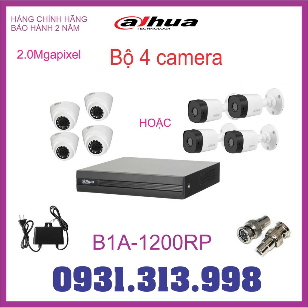 Trọn bộ 4 camera DAHUA 2.0MP B1A21P/ T1A21P/ 1200RP