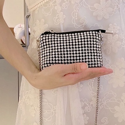 Ví wang đá mini bản chuẩn 13,5 cm kèm dây đeo chéo kim loại hàng Quảng cao cấp 02T3-KC