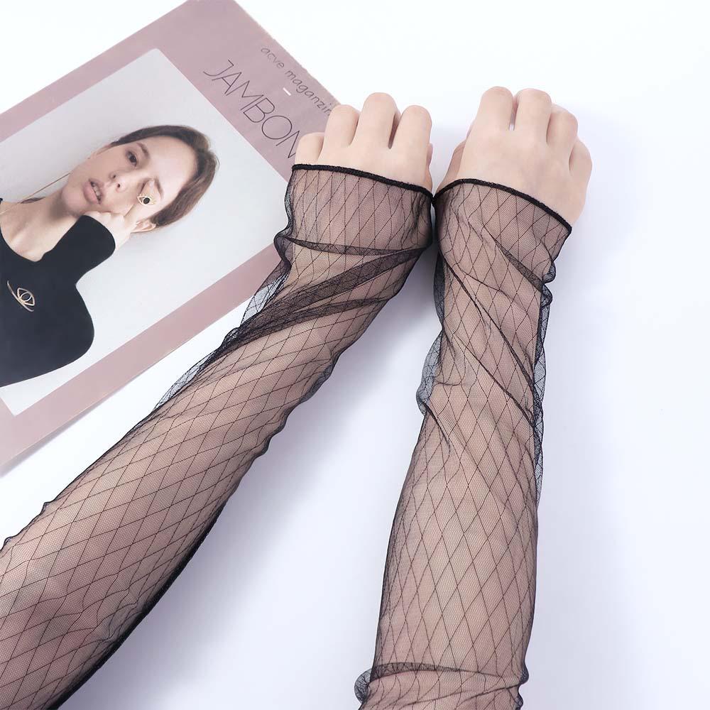 Găng Tay Dài Hở Ngón Chống Nắng Phối Ren Giữ Ấm Bảo Vệ Cánh Tay Khi Đi Xe Đạp