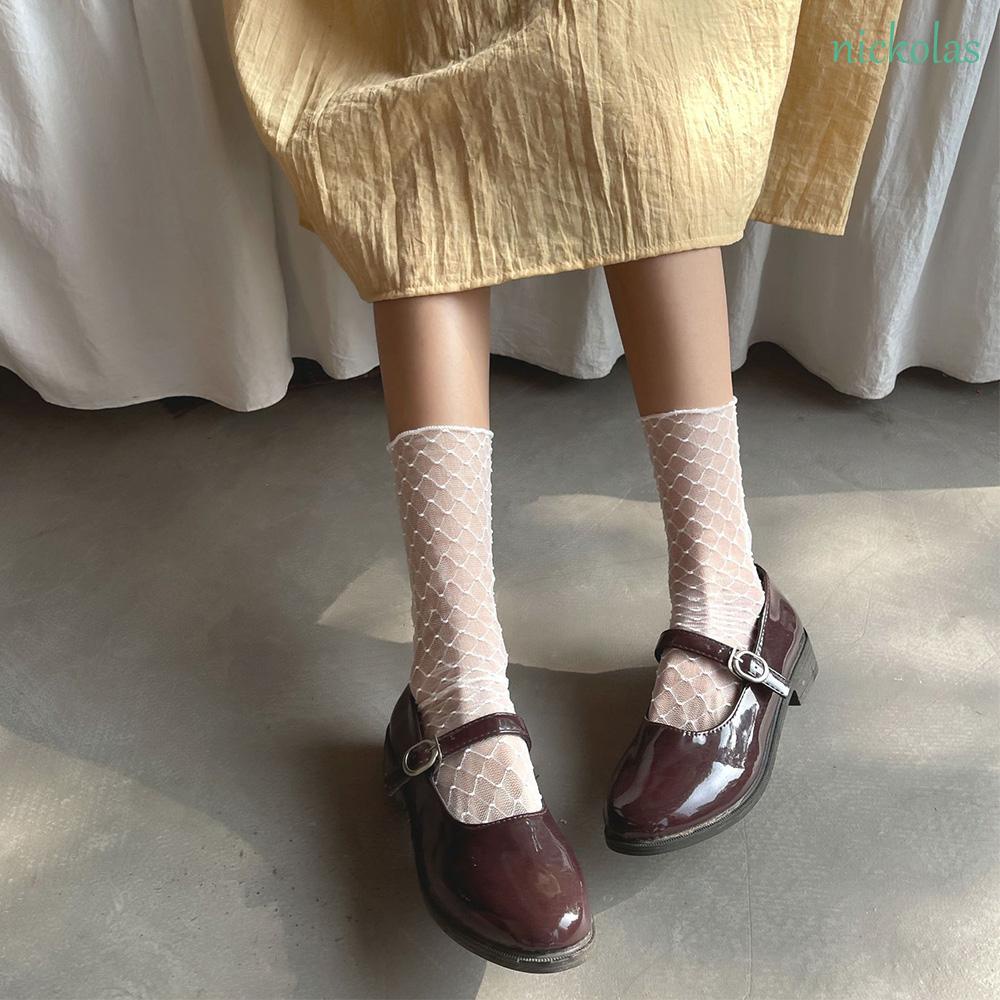Vớ lưới cổ trung co giãn mỏng trong suốt nhiều màu thời trang mùa xuân cho nữ