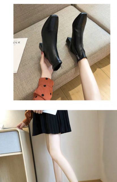 [ Sẵn be sz 37 ] Boots cao cổ gót 5cm tôn dáng cho mùa thu đông 2019, hàng quảng châu loại đẹp