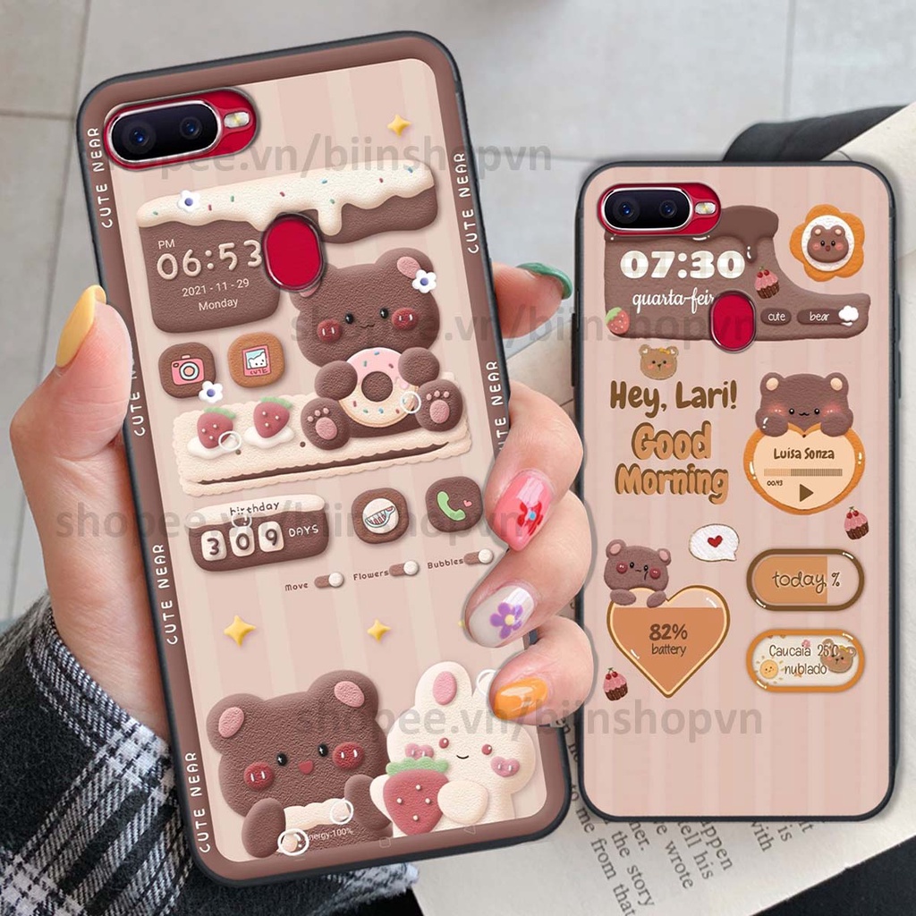 Ốp Oppo A5s / A7 / F9 / A12 in 3D icon gấu nổi siêu xinh, siêu đáng yêu, cá tính phong cách