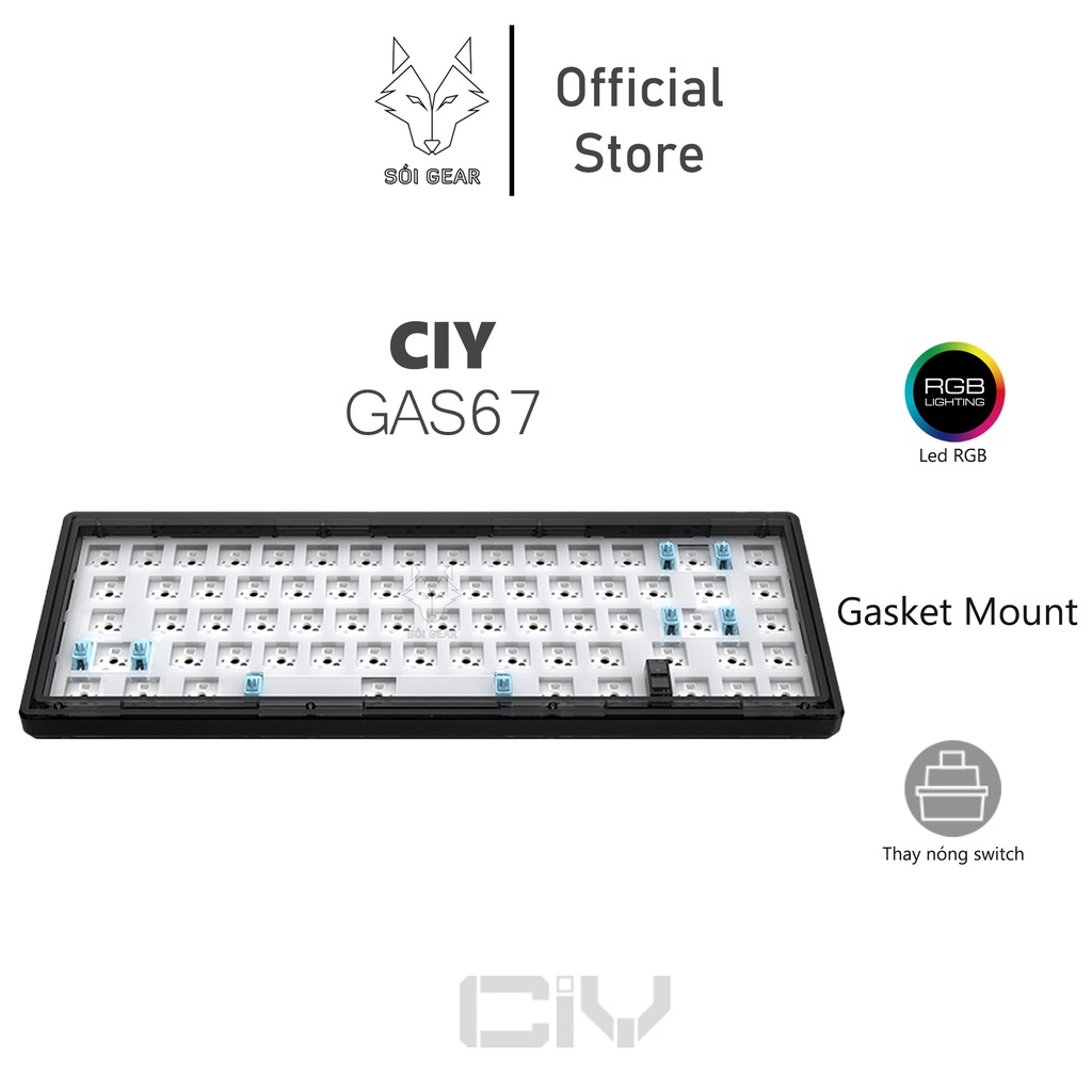 Bộ KIT bàn phím cơ CIY GAS67 | Gasket Mount | Hotswap | Led RGB