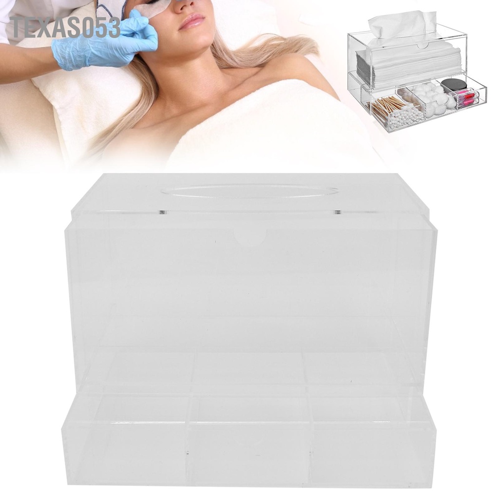 Texas053 Hộp lưu trữ khăn giấy acrylic trong suốt mỹ phẩm mở rộng lông mi với ngăn kéo