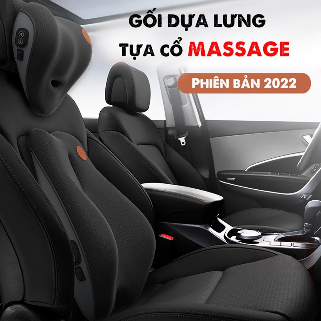 Gối Tựa Đầu Và Tựa Lưng Ô Tô Tích Hợp Massage 9 Chế Độ, Gối Tựa Cao Su Non, Giảm Đau Mỏi Cổ Vai Và Cột Sống-Sairui