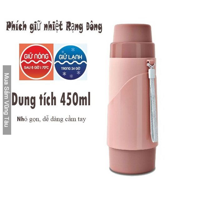 Phích nước mini 450mL rạng đông công nghệ ủ ấm giữ nhiệt nóng lên đến 12h và giữ lạnh lên đến 24h bảo hành 24 t