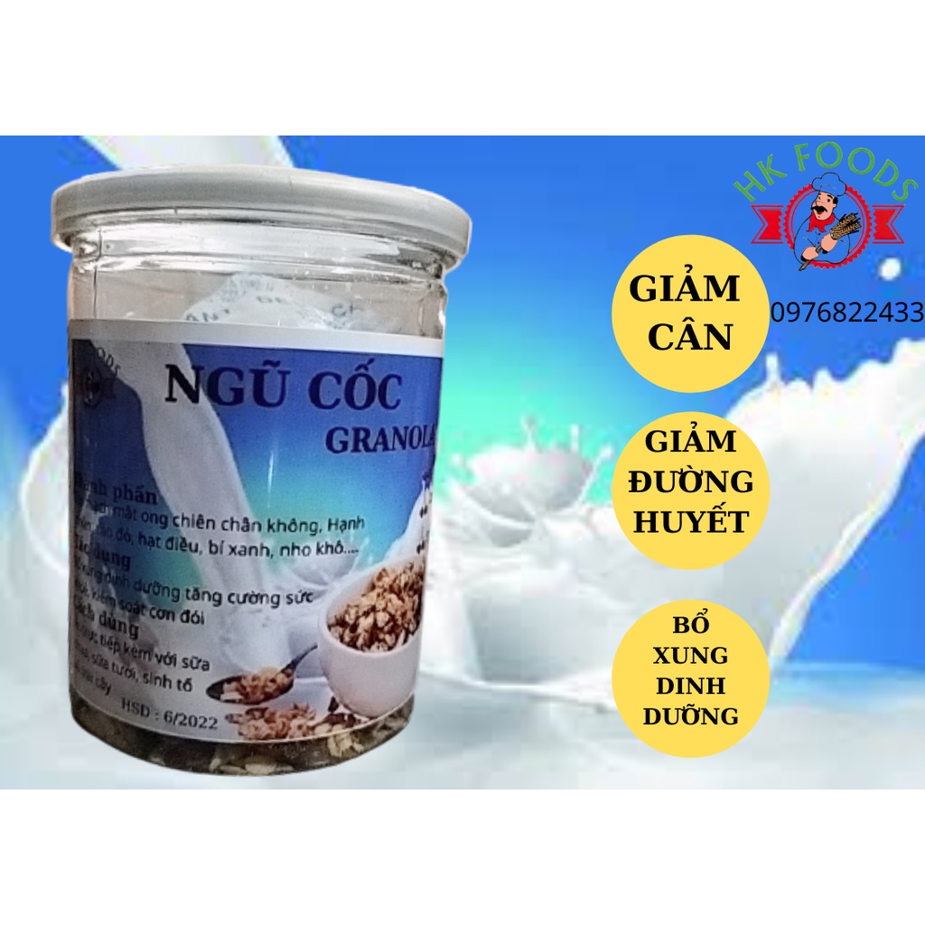 Ngũ cốc Granola YẾN MẠCH PHUN CHÂN KHÔNG MẬT ONG HŨ 500g -HKFoods- ăn vặt văn phòng