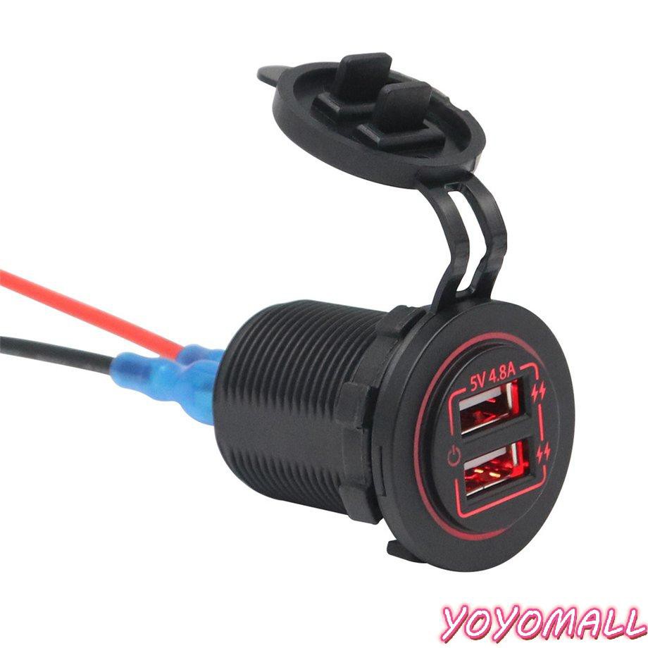 YOYO Dual Port Input USB Car Charger Socket 4.8A 5V Red Light Touch Button Switch