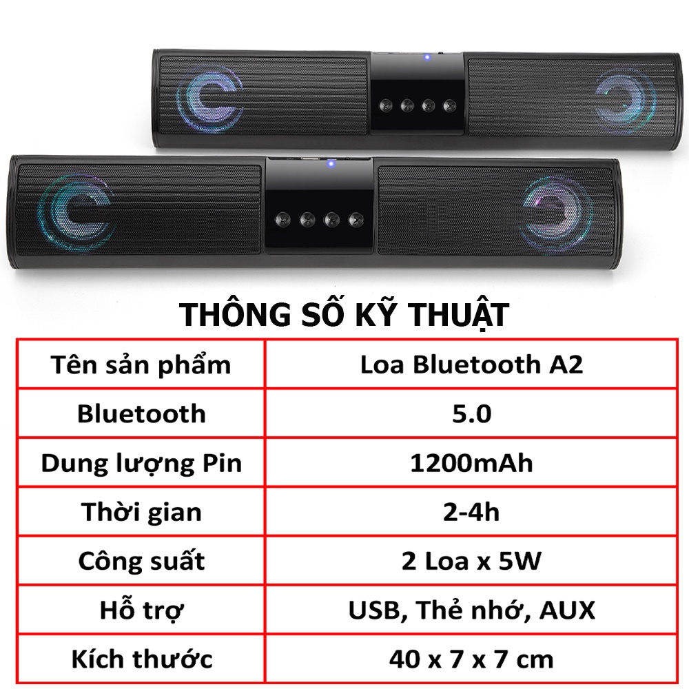 Loa Di Động Bluetooth A2 Pro Siêu Bass Led Chuyển Màu , Loa Không Dây Để Bàn Âm Kết Nối Với Điện Thoại Bảo Hành 12 Tháng