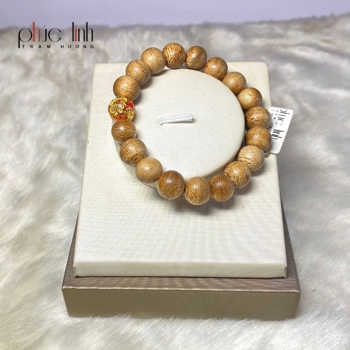 Vòng Tay Trầm Hương 10 ly Mix Charm Hoa Đỏ Vàng Kim Mã PHÚC LINH