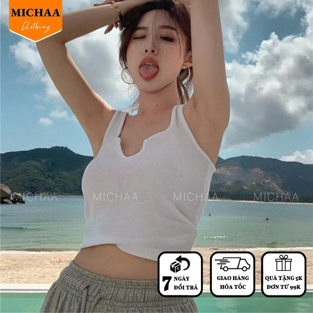 Áo Croptop Ba Lỗ XẺ CỔ CHỮ V Nữ Thun Gân Kiểu Ôm Body Sexy Ulzzang - MICHAA
