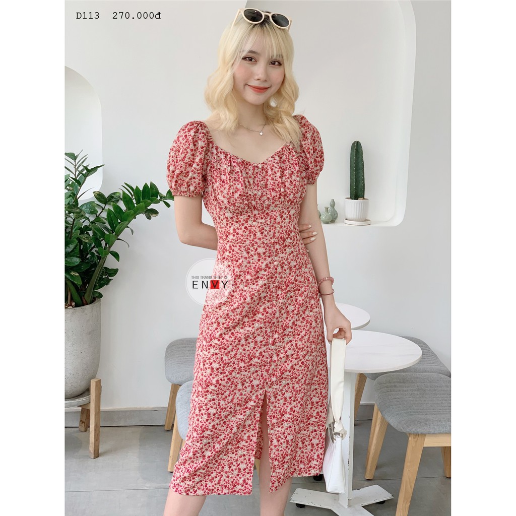 Đầm Narcis Dress ENVY - D113, đầm hoa nhí cổ U co giãn, có thể biến tấu thành áo trễ vai siêu xinh.