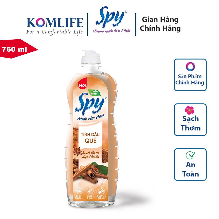 Nước rửa chén bát SPY thiên nhiên 760ml hương Quế, Gừng Sả