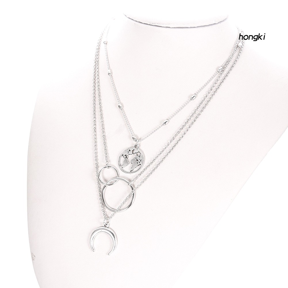 vòng cổ Hợp Kim Nhiều Lớp Mặt Hình Mặt Trăng Tròn Thời Trang Cho Nữ