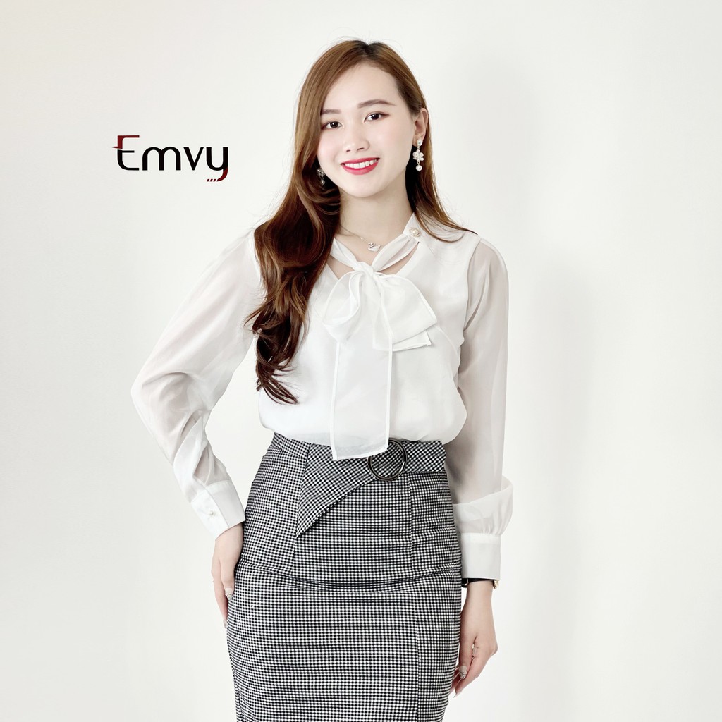 Áo sơ mi nữ công sở trắng cách điệu thắt nơ , Phù hợp sơ vin Emvy Fashion H3