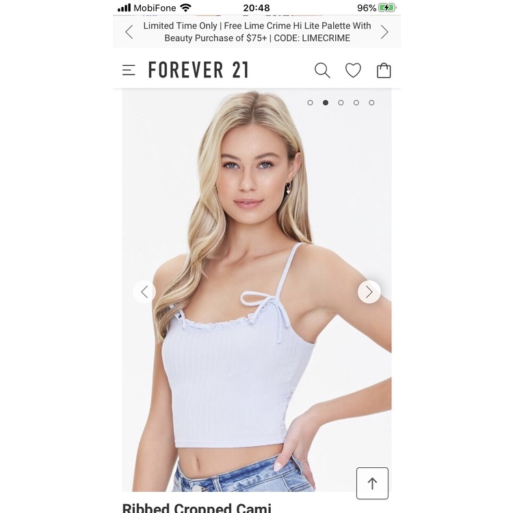 Áo 2 dây trắng xuất xịn FOREVER 21 thắt nơ basic thanh lịch quyến rũ