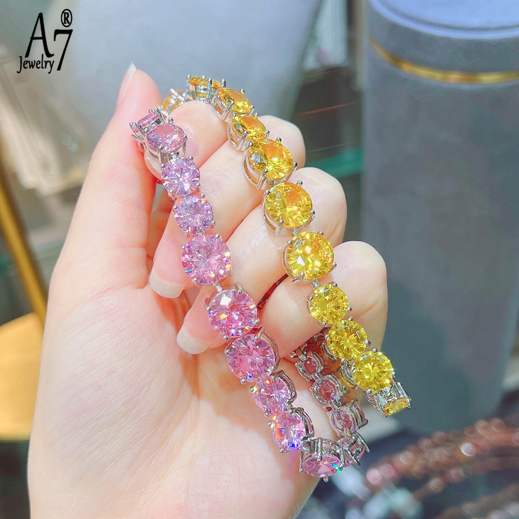 Vòng Tay A7 Đính Đá Zircon Màu Vàng Hồng Sang Trọng Cho Nữ