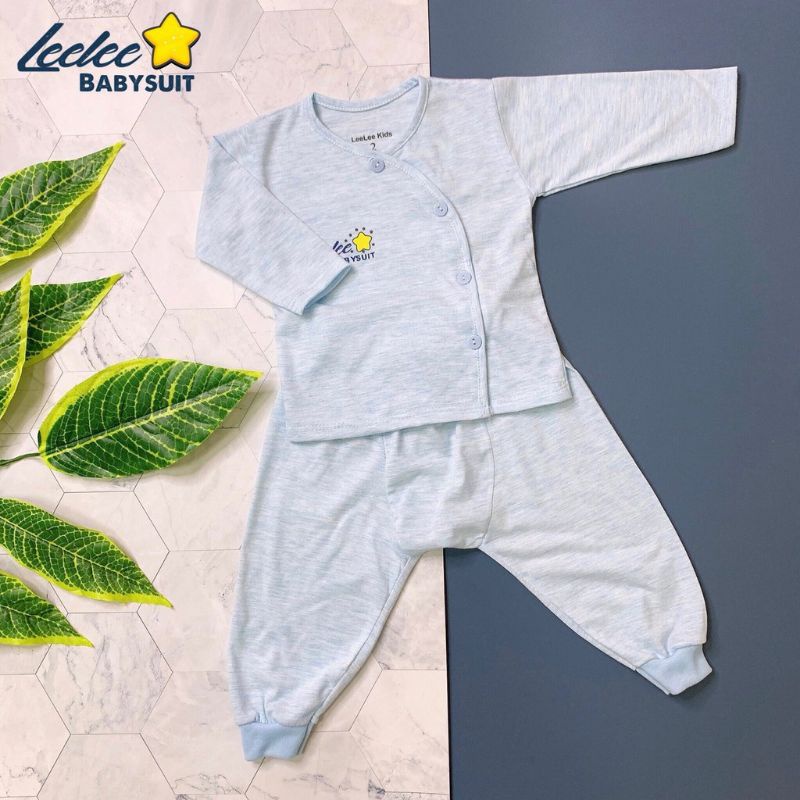 Bộ Quần Áo Dài Tay Sơ Sinh Leelee Kid Cúc Lệch, Vải Cotton Loang