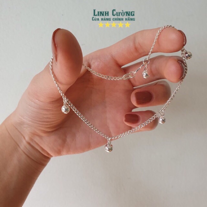 Lắc chân bạc kèm bi treo cực xinh cho bạn nữ - hàng dây mắt xích dày dặn