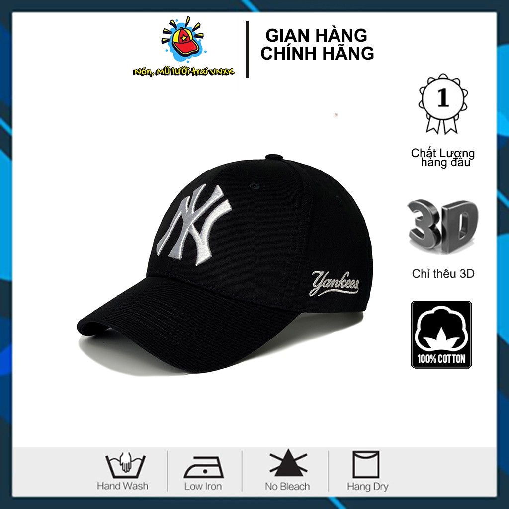 Mũ lưỡi trai NY VNXK màu đen logo trắng chỉ thêu 3D cực ôm đầu cá tinh full hộp