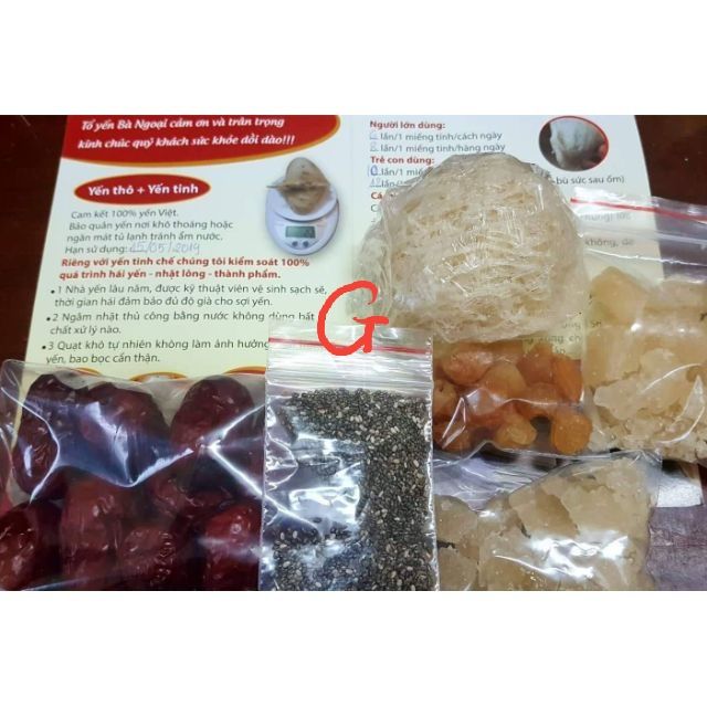 Yến tinh chế sợi 10gr + đồ chưng kèm (đường phèn vàng + long nhãn + chia