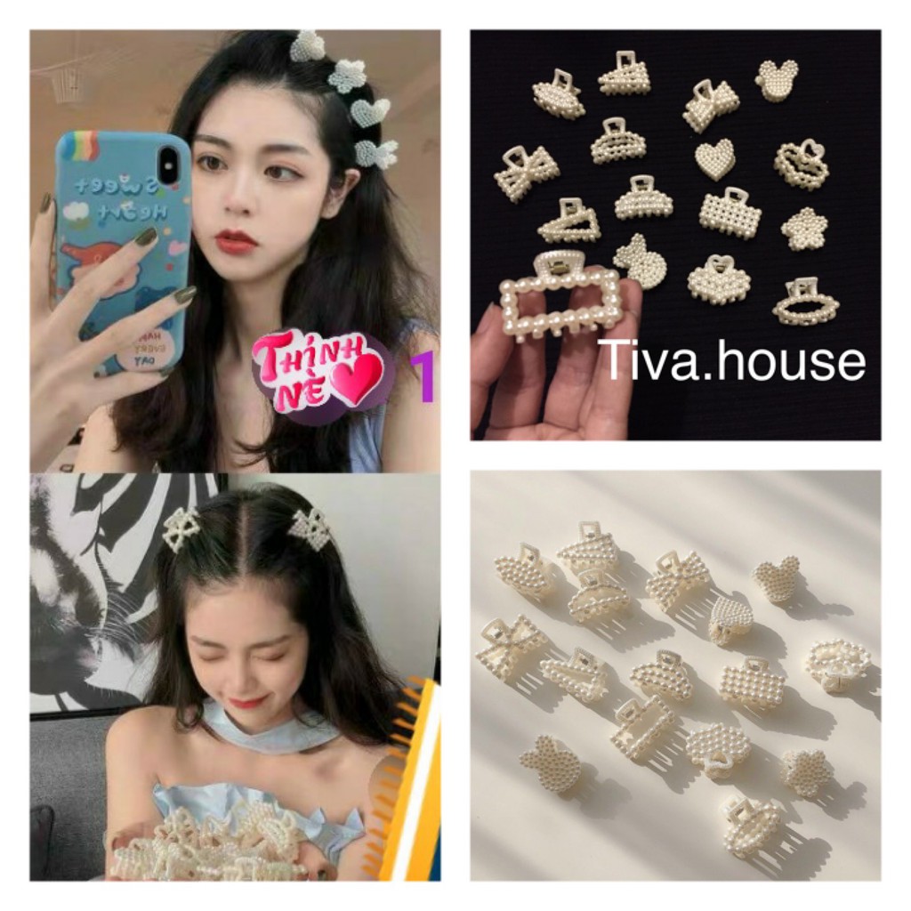 Kẹp tóc nhiều mẫu màu trắng loại nhí kẹp mái