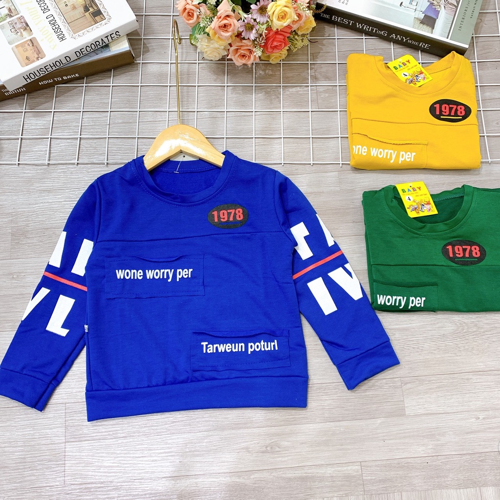 Áo thu đông dành cho bé trai 14-45kg mẫu Worry Per. Chất liệu đẹp, đường may kỹ. MA77