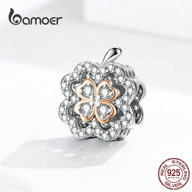 Hạt Charm BAMOER Bằng Bạc 925 Hình Cỏ Bốn Lá Thời Trang