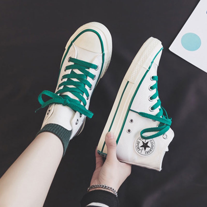 Giày thể thao RENBEN vải canvas cổ cao đế bằng màu xanh dương thời trang mùa hè 2022