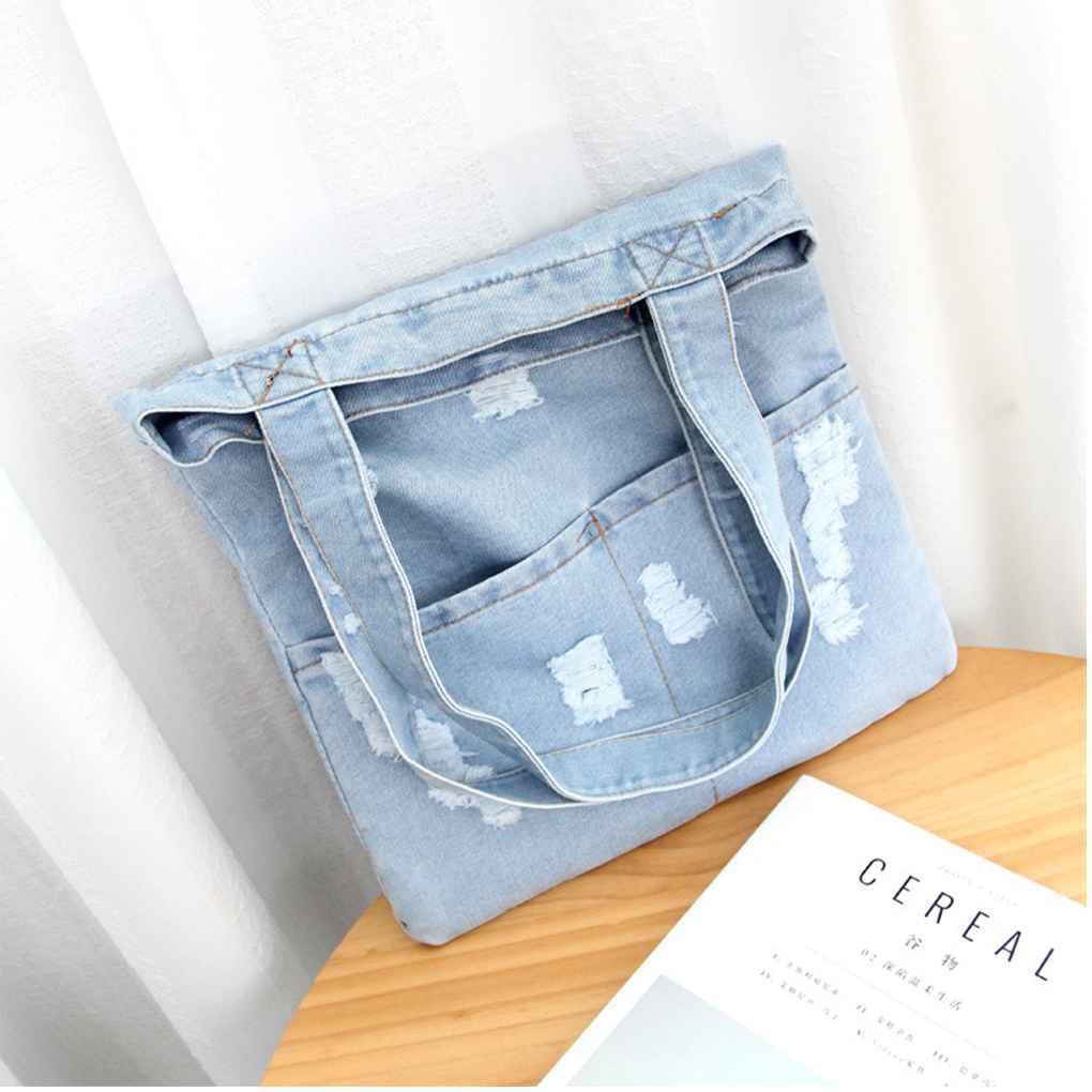 Túi tote denim ngăn rộng cho nữ