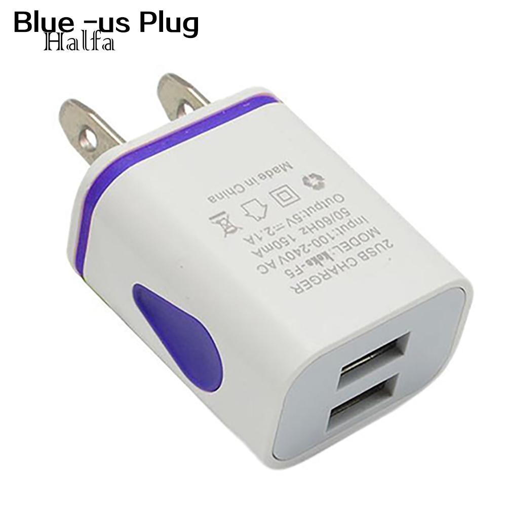 Củ sạc cắm tường 2 cổng kết nối USB điện áp 5V 2.1A tích hợp đèn LED