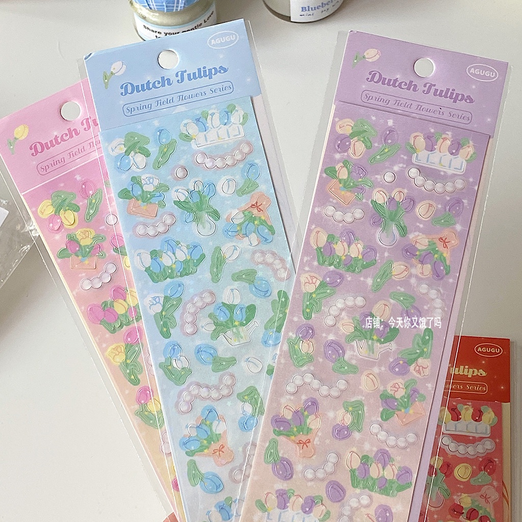 Zanmo tờ nhãn dán sticker hoa hồng lily tulip cúc laser decor toploader
