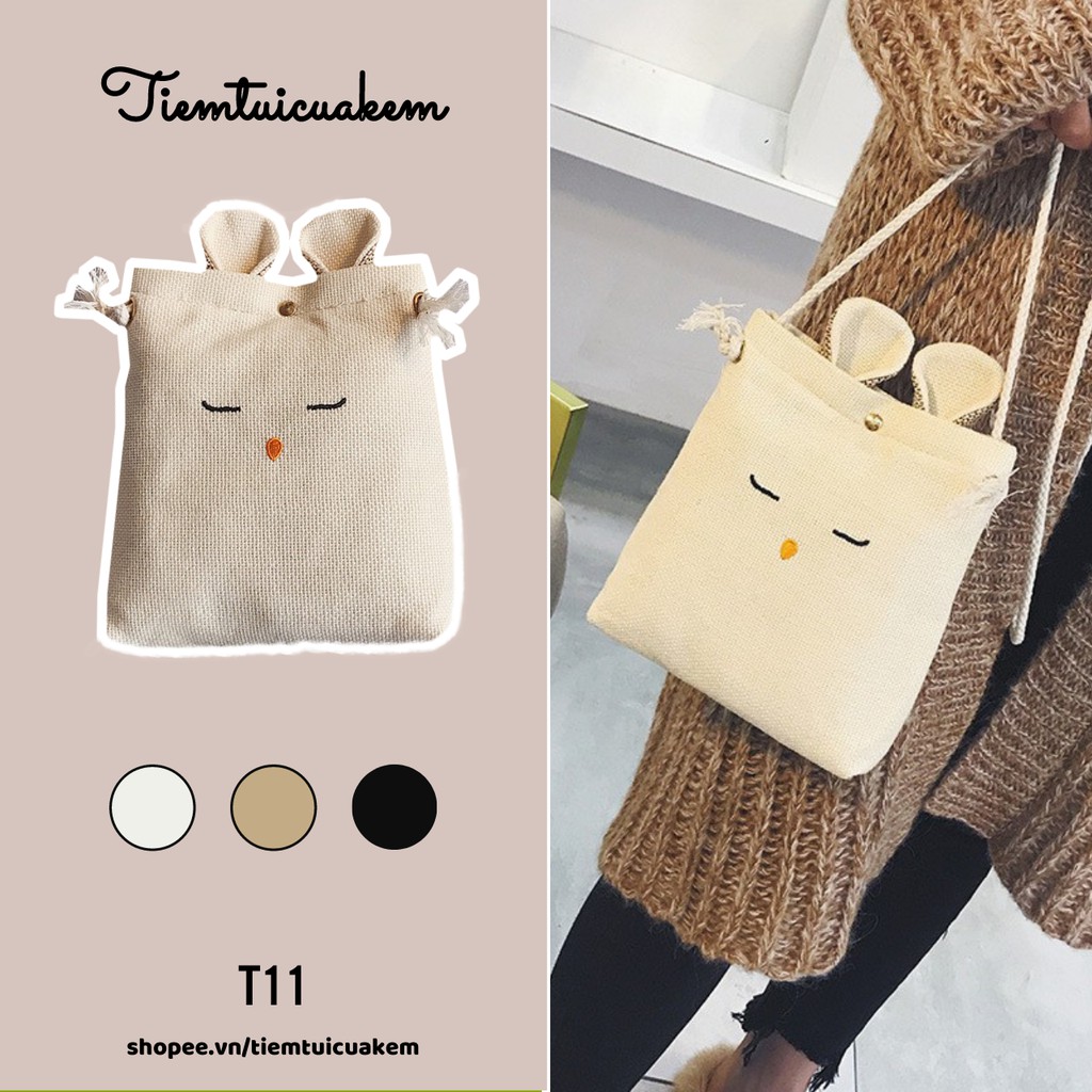 Túi vải đeo chéo ulzzang tai thỏ T11