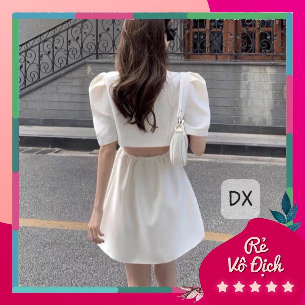 Đầm Cut Out Nữ Cổ Vest Cúc Cài Phối Nơ 2 Màu