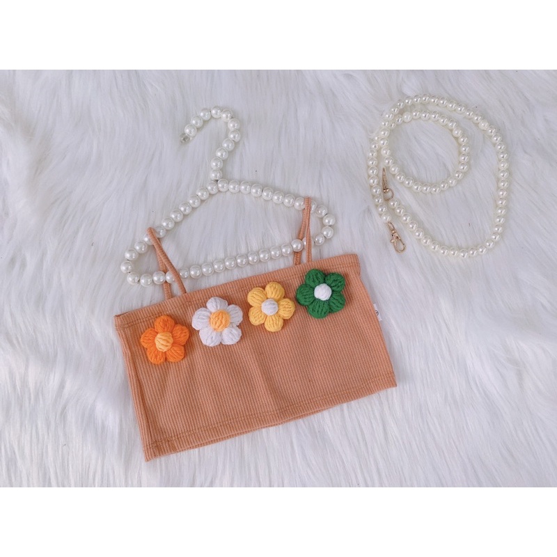 Áo Lẻ Hai Dây Kết Hoa Thêu Nổi Nhiều Màu Cho Bé Từ 7-26kg