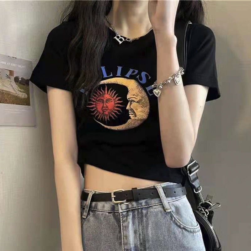 Áo croptop ngắn tay dáng ôm thời trang mùa hè hàn quốc giản dị dành cho nữ