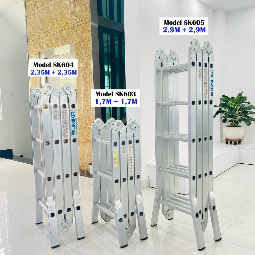Thang Gập Chữ A, Thang nhôm gấp 4 đoạn Nhập Khẩu SUMIKA SK603 SK604 SK605 -BH 24 Tháng - Luôn Có Phụ Kiện Thay Thế
