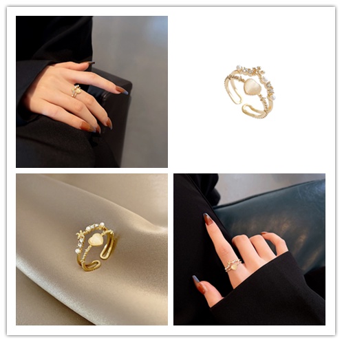 Nhẫn Hai Lớp Đính Đá Opal Tinh Xảo Thời Trang Cho Nữ