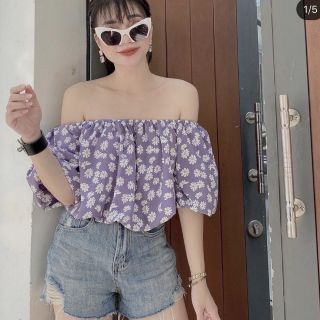 Áo trễ vai hoa cúc BO CHUN ( KÈM HÌNH THẬT )