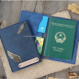 Ví đựng bao da vỏ bọc hộ chiếu Passport Cover khắc tên, gắn charm theo yêu cầu làm quà tặng - XANH ĐEN