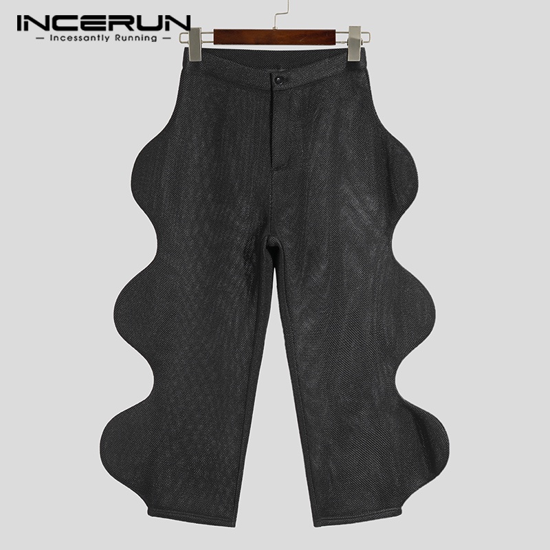 Quần dài INCERUN vải lưới xuyên thấu thiết kế gợn sóng thời trang dành cho nam